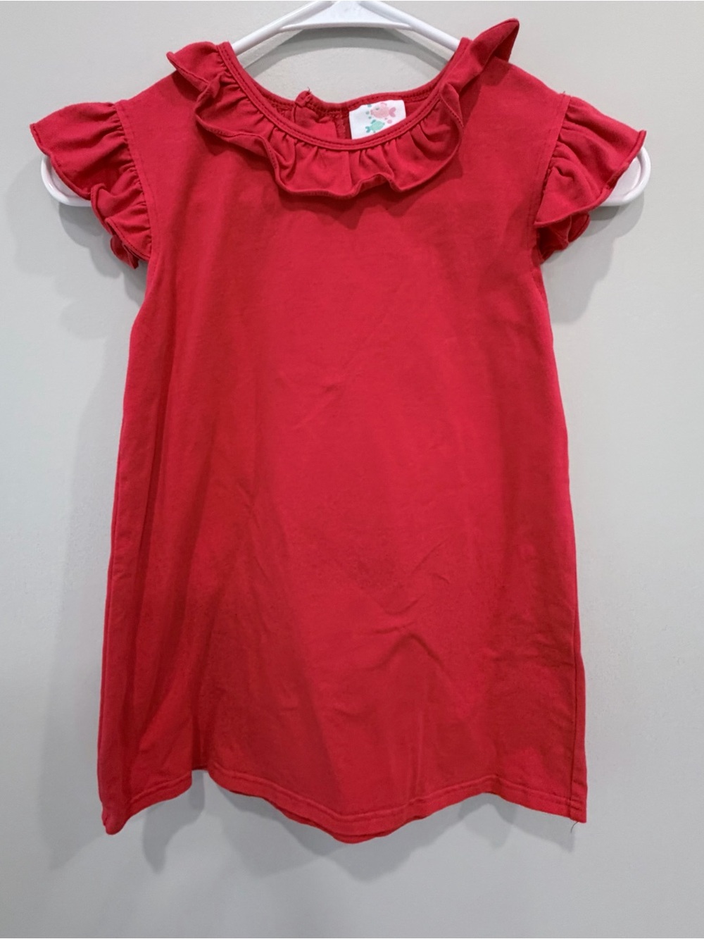 Stitchy Fish Girls' Red Ruffle Neck Short-Sleeve Tee